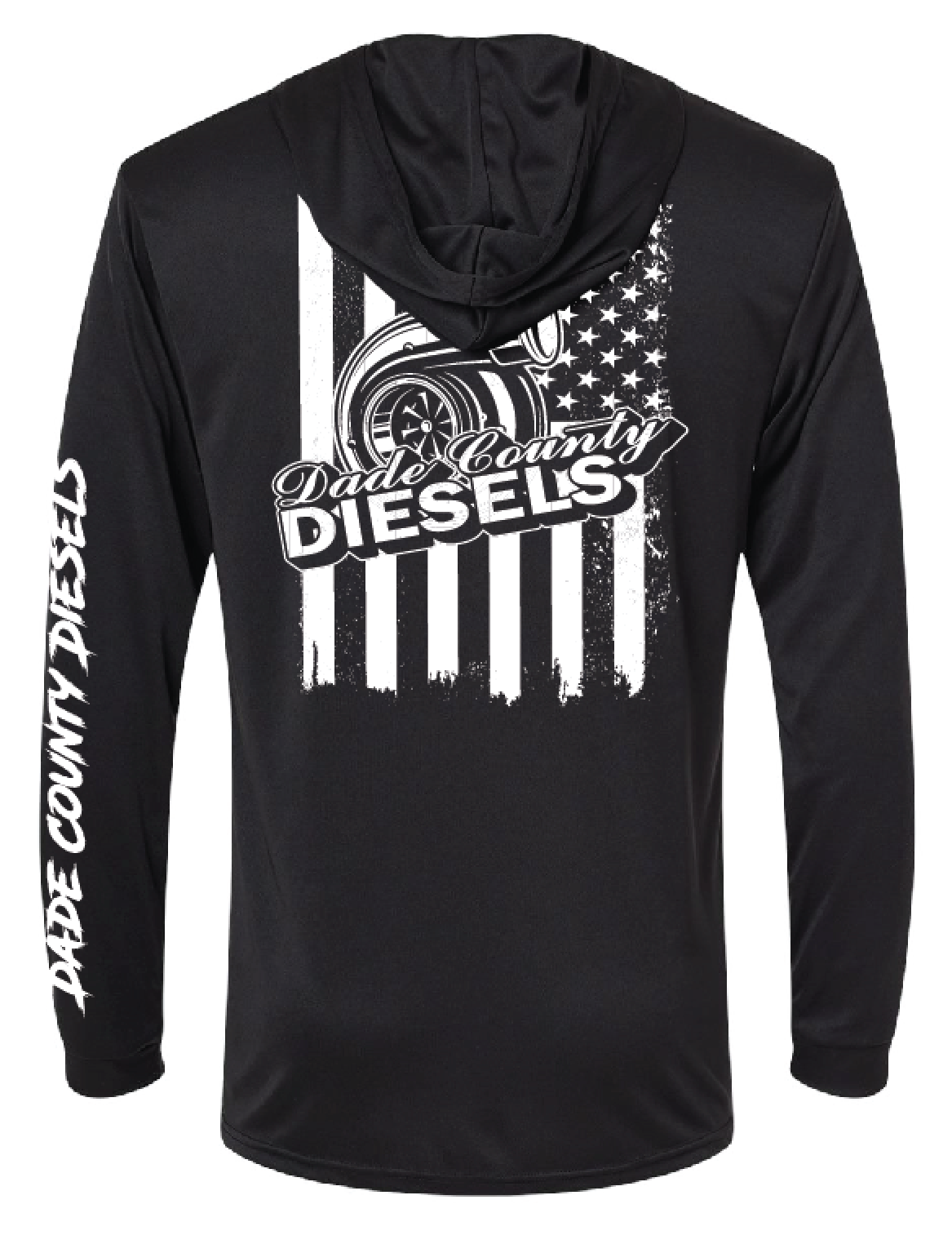 Black Performance Hooded Long Sleeve - White American Flag