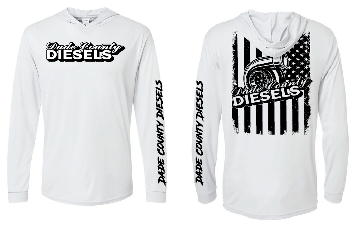 White Performance Hooded Long Sleeve - Black American Flag