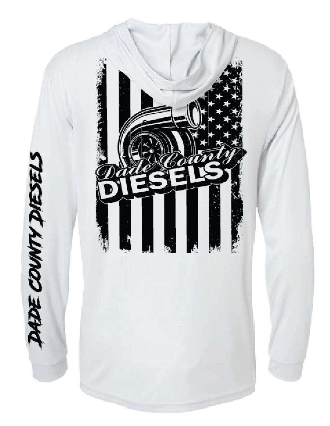 White Performance Hooded Long Sleeve - Black American Flag