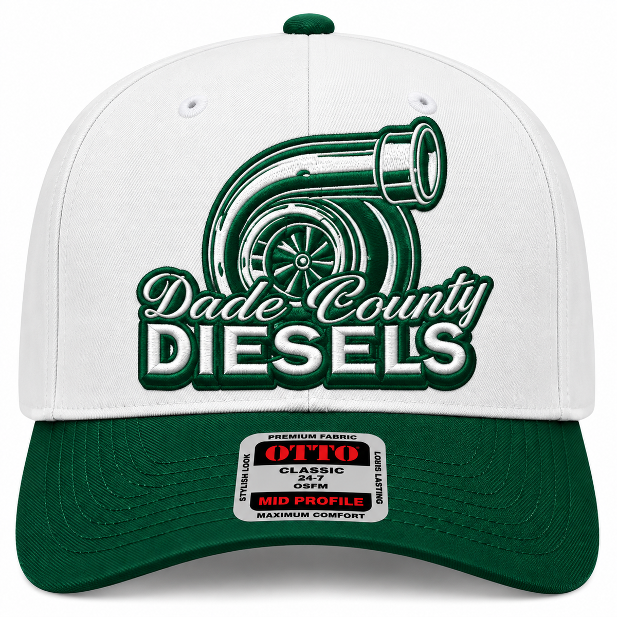 White / Green Bill - Snapback Hat - Curved Bill